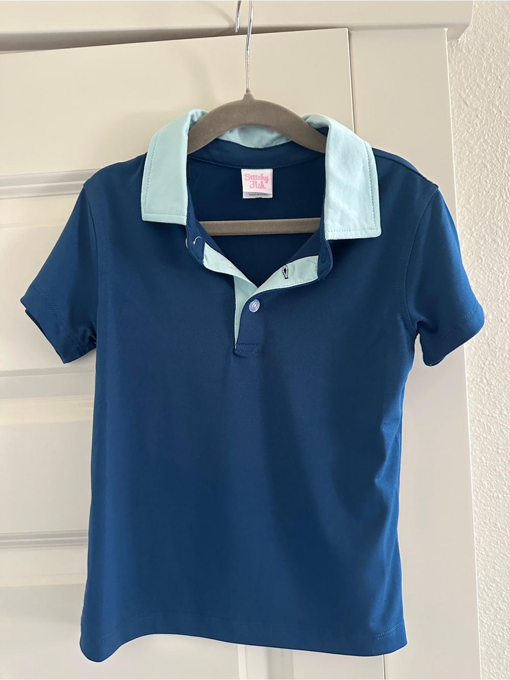 Boys' Blue Polo Top with Light Mint Collar - 3T